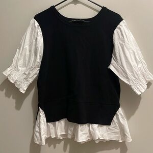 Anthropologie Black & White Layered Puff-Sleeve Top